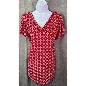 Liz Claiborne Short Sleeve V Neck Career Top Women's Size XL Red White